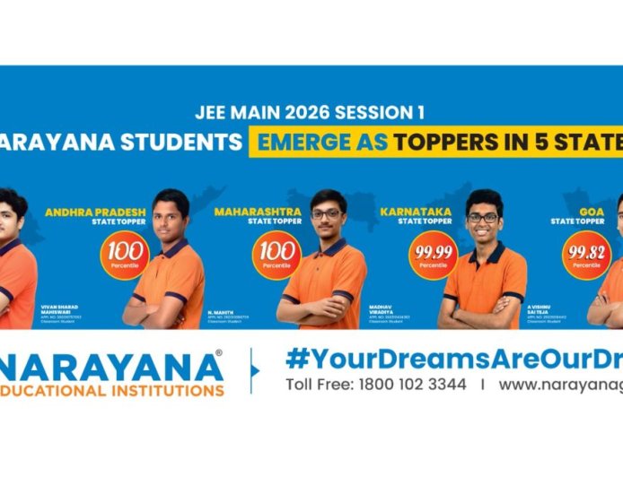 Narayana Students Excel in JEE Main 2026 with 3 100 percentile Scores and 5 State Toppers